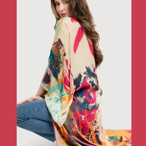 Vibrant Satin Kimono Robe SAACHI NEW - Picture 5 of 13